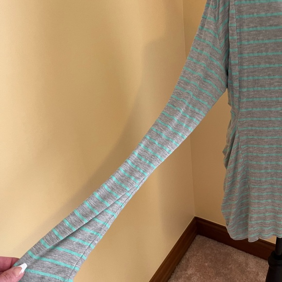 LADIES LONG JACKET GREEN/GREY STRIPES SIZE XL MADE IN THE 🇺🇸 USA - Picture 4 of 13